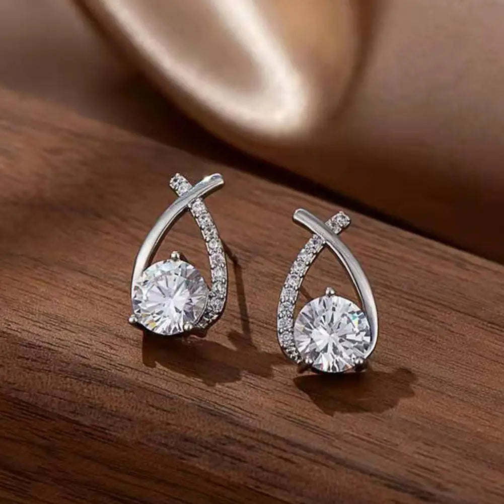 Fashion  Elegant Crystal Cross Stud Earrings For Women