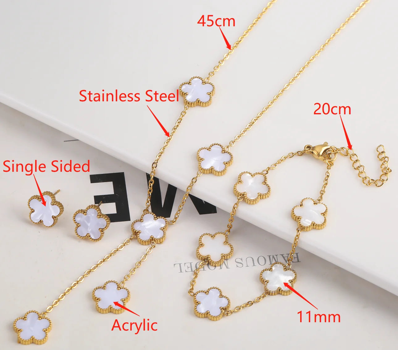 New Designed Gold Plated Stainless Steel 316 Flower Bracelet With Five Leaf Petals  
Women's Luxury Fashion