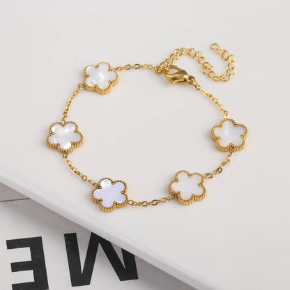 New Designed Gold Plated Stainless Steel 316 Flower Bracelet With Five Leaf Petals  
Women's Luxury Fashion