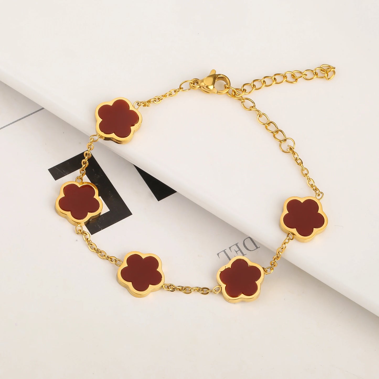 New Designed Gold Plated Stainless Steel 316 Flower Bracelet With Five Leaf Petals  
Women's Luxury Fashion