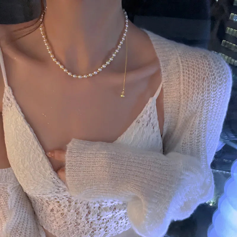 Women's Neck Gold Color Goth Pearl Choker Necklace