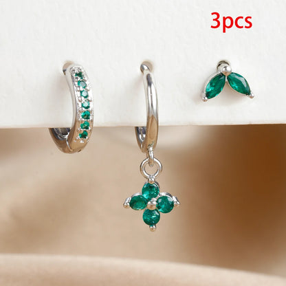 3PCS Stainless Steel Exquisite Zircon Hanging Earrings Set for Women