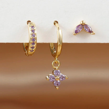 3PCS Stainless Steel Exquisite Zircon Hanging Earrings Set for Women