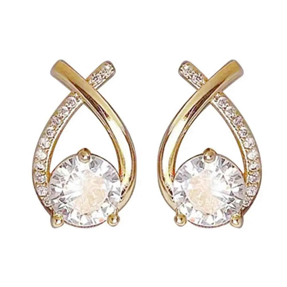 Fashion  Elegant Crystal Cross Stud Earrings For Women