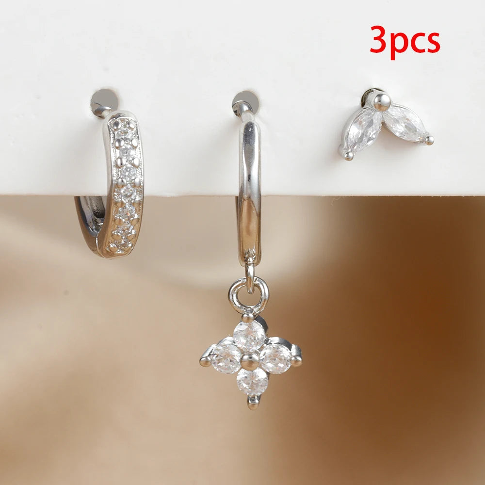 3PCS Stainless Steel Exquisite Zircon Hanging Earrings Set for Women