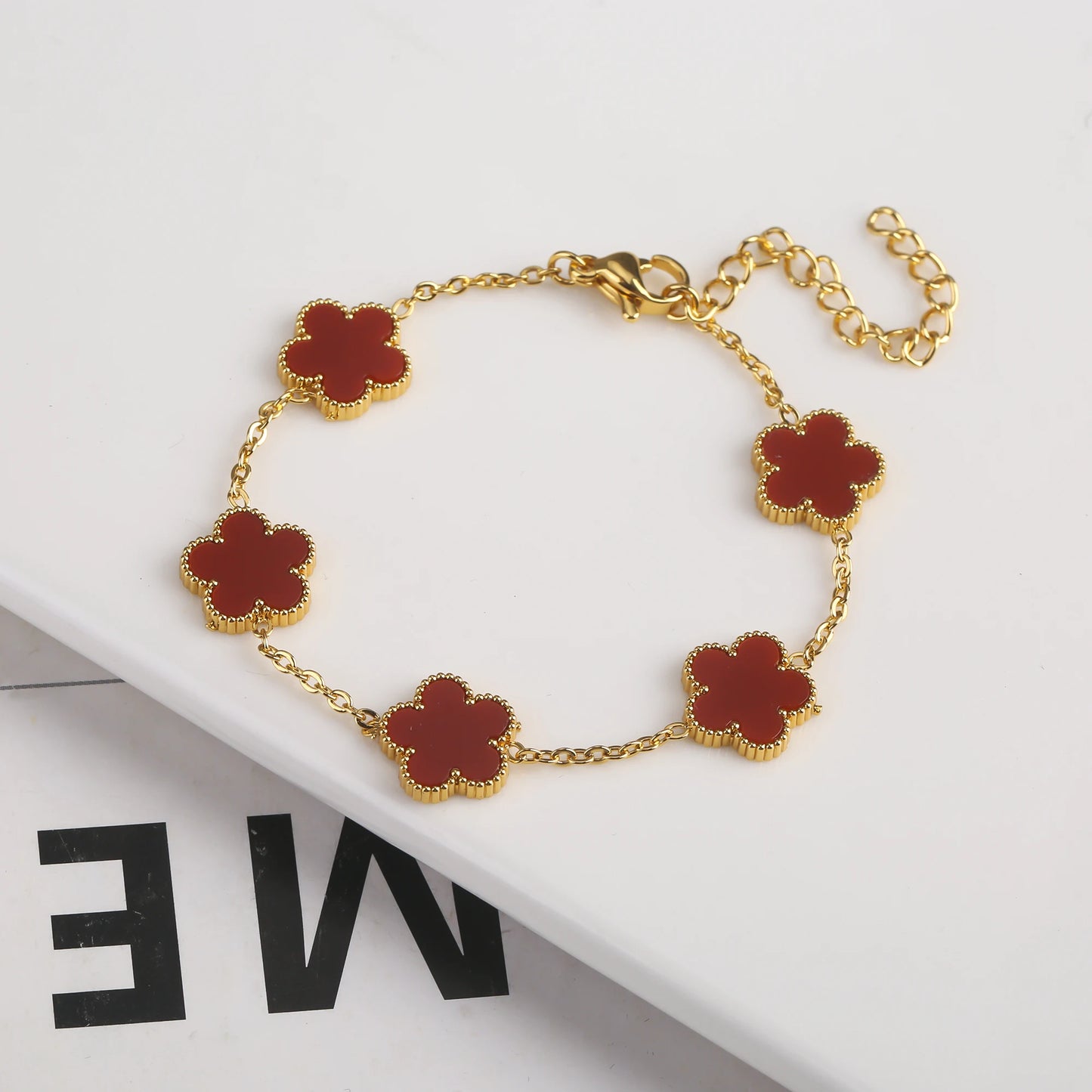 New Designed Gold Plated Stainless Steel 316 Flower Bracelet With Five Leaf Petals  
Women's Luxury Fashion