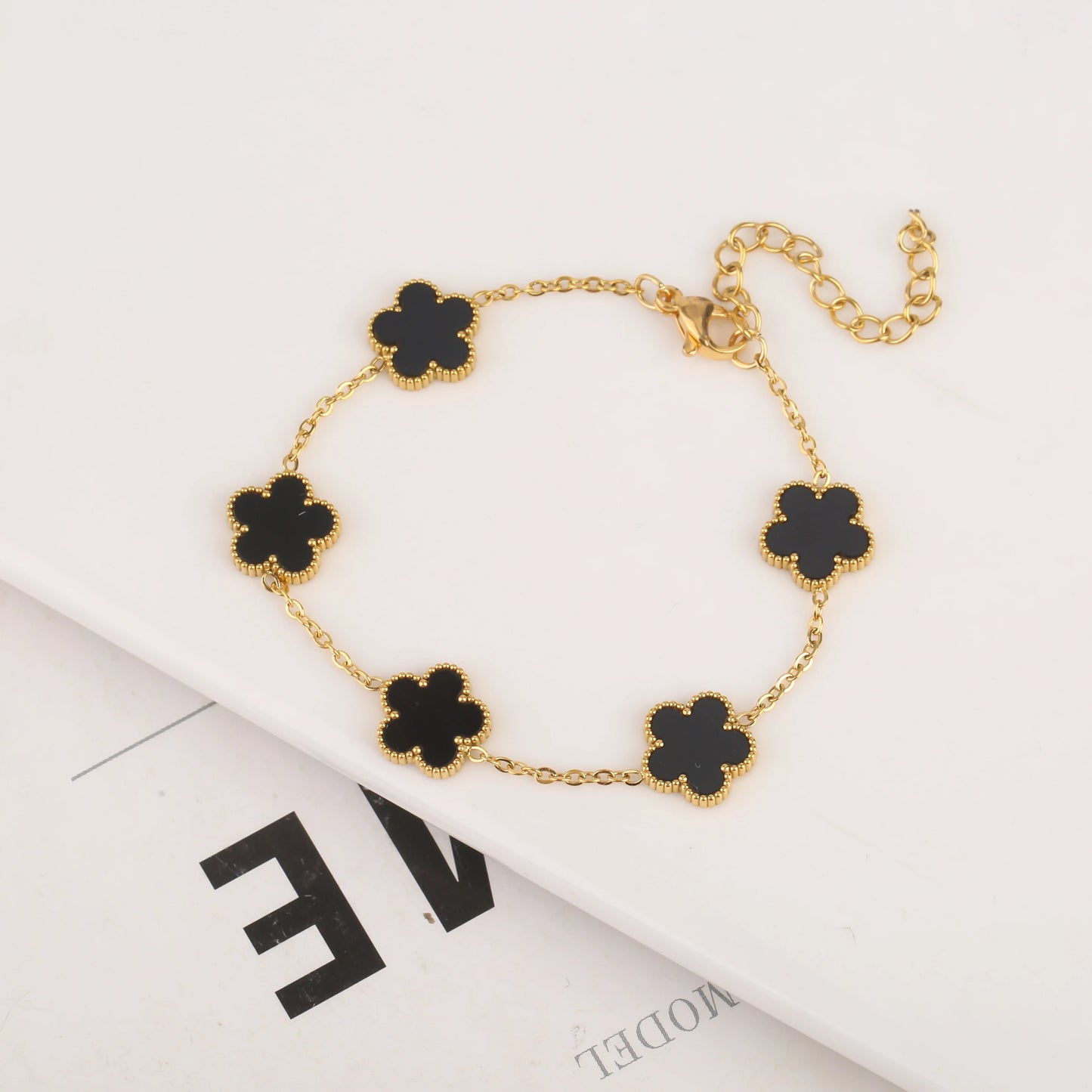 New Designed Gold Plated Stainless Steel 316 Flower Bracelet With Five Leaf Petals  
Women's Luxury Fashion