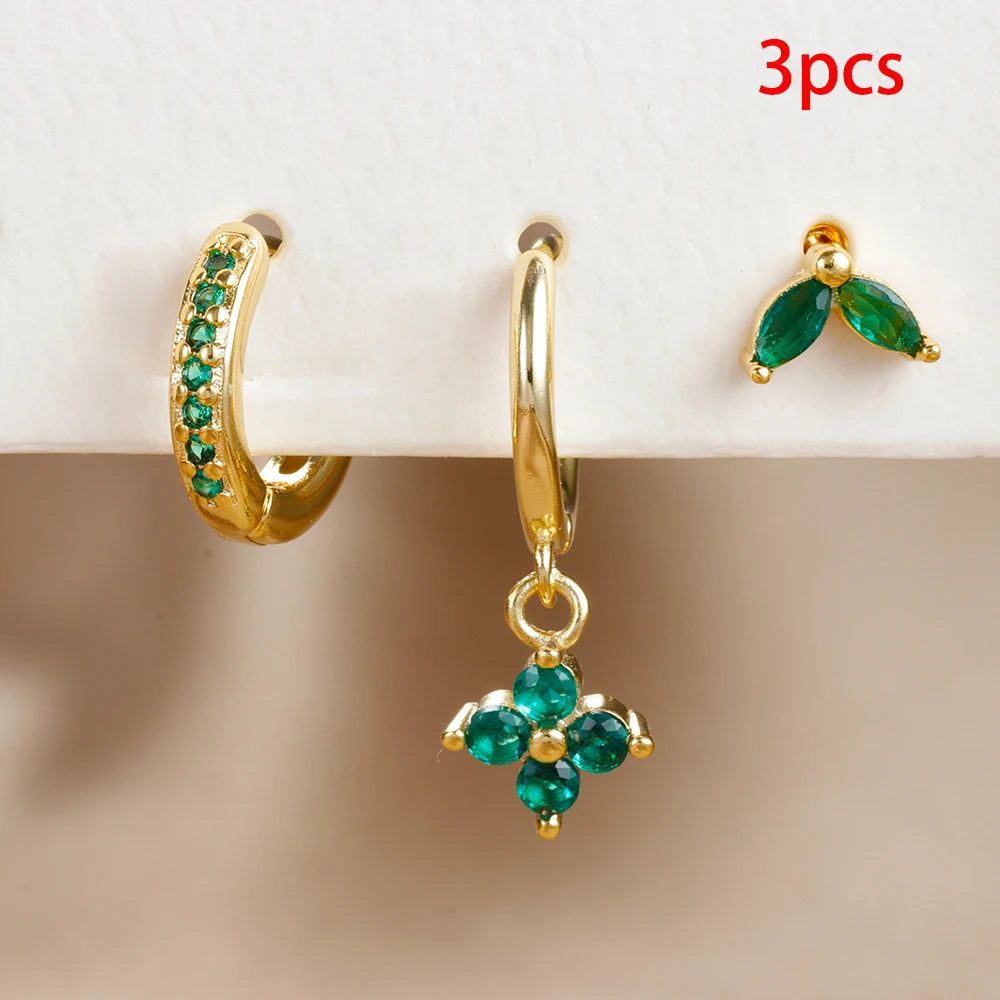 3PCS Stainless Steel Exquisite Zircon Hanging Earrings Set for Women