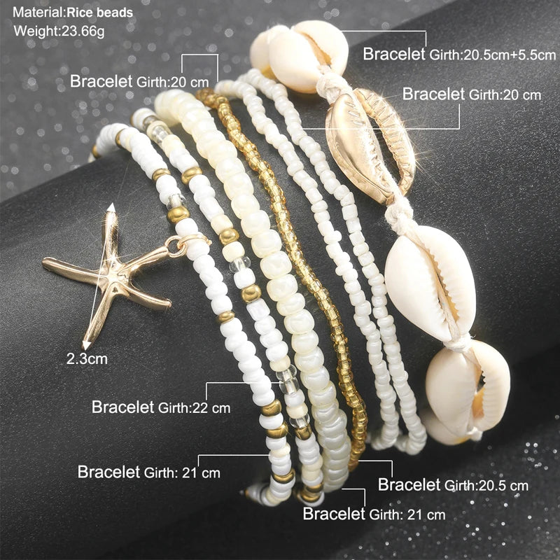 7pc/set Bohemian Starfish Anklet Set For Summer Beach