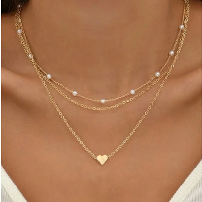 3pcs Women's Pearl Necklace Set 
 Love Heart Waterproof Neck Chain