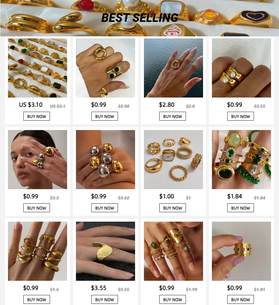 Stainless Steel Gold Color trendy Rings for Women