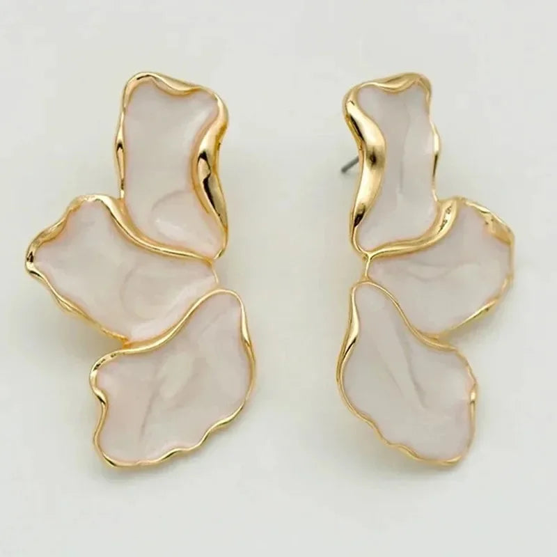 Metal Flower Stud Gold Color Earrings For Women