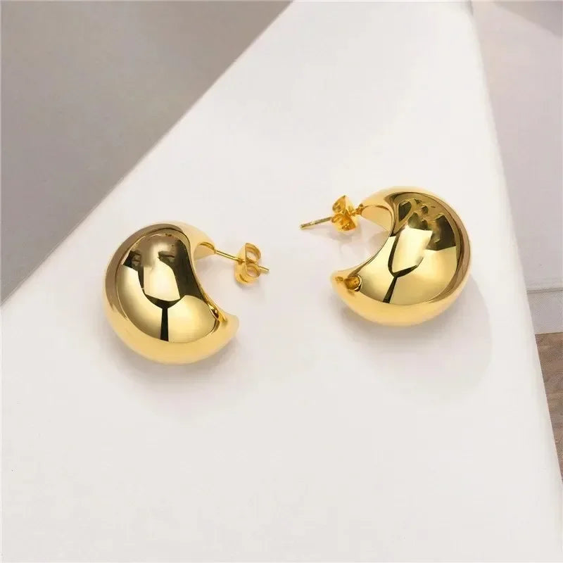 Chunky Drop Earrings For Women Gold Plated Stainless Steel