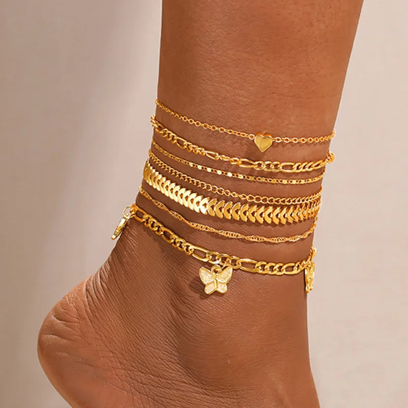 7pc/set Bohemian Starfish Anklet Set For Summer Beach