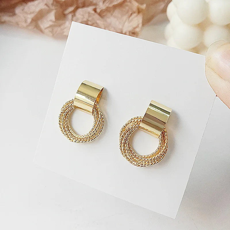 Retro Metal Gold Color Multiple Small Circle Stud Earrings For Women