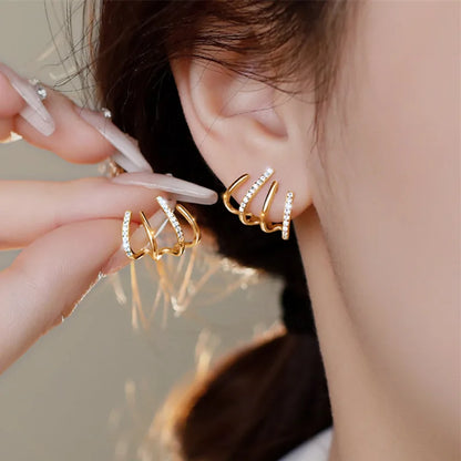 Retro Metal Gold Color Multiple Small Circle Stud Earrings For Women