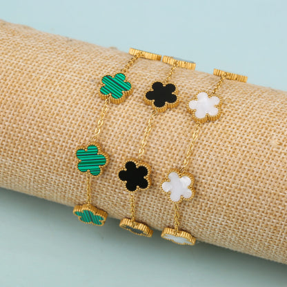 New Designed Gold Plated Stainless Steel 316 Flower Bracelet With Five Leaf Petals  
Women's Luxury Fashion