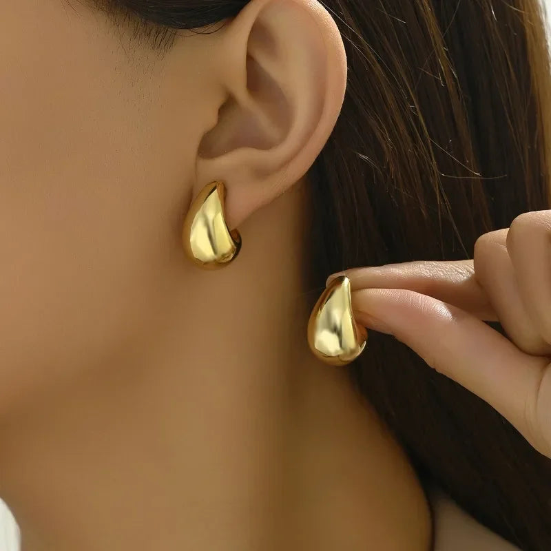 Chunky Drop Earrings For Women Gold Plated Stainless Steel